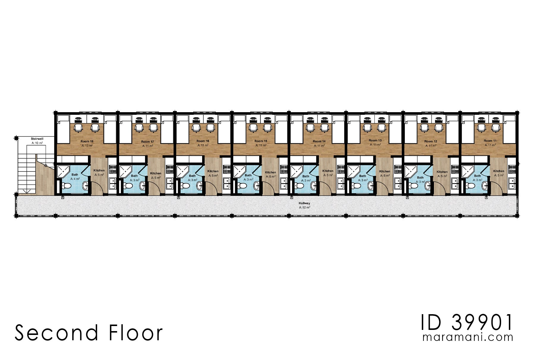18 Bedroom Hostel Design - ID 39901