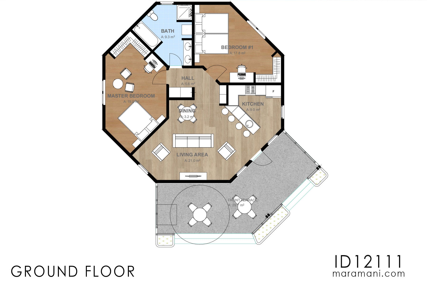 2 Room 1 Bath house plan - ID 12111