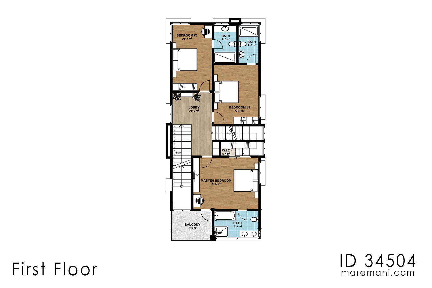 3-Storey 4-Bedroom House Plan - ID 34504