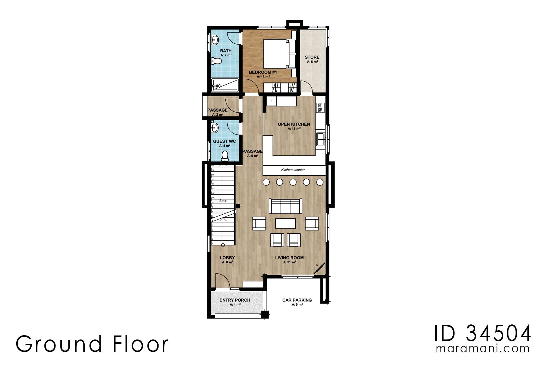 3-Storey 4-Bedroom House Plan - ID 34504