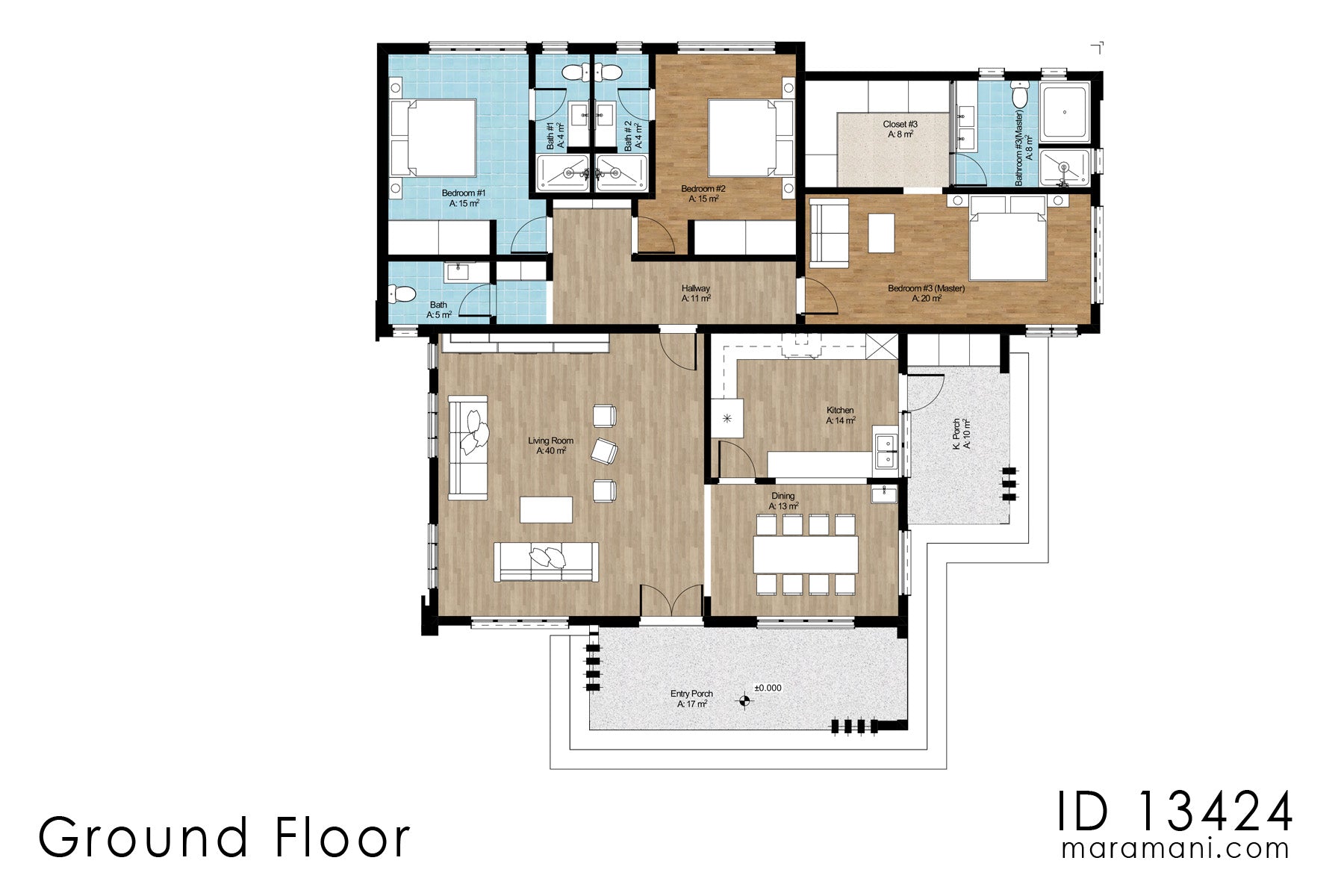 3 Bedroom House Plan 4 Bath - ID 13424