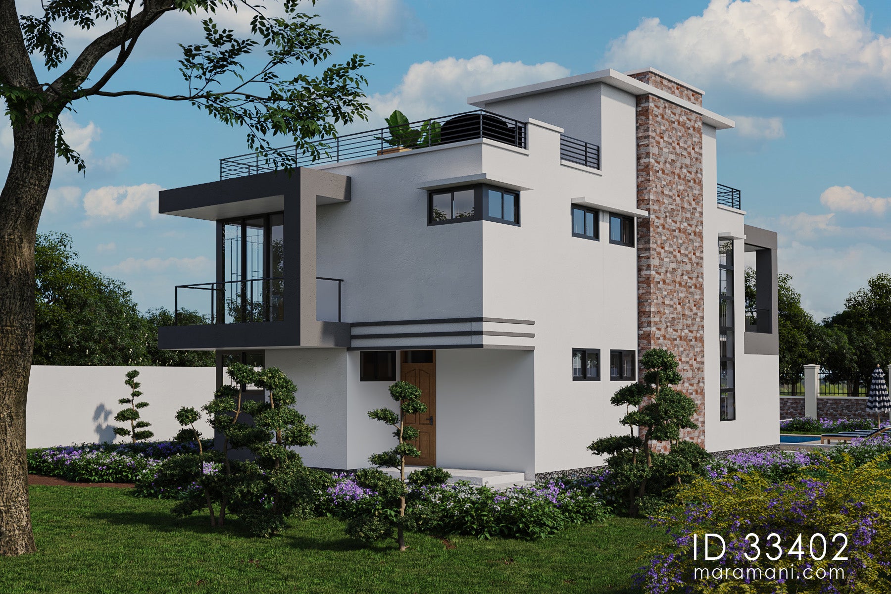 3 Bedroom House Plan with flat roof - ID 33402