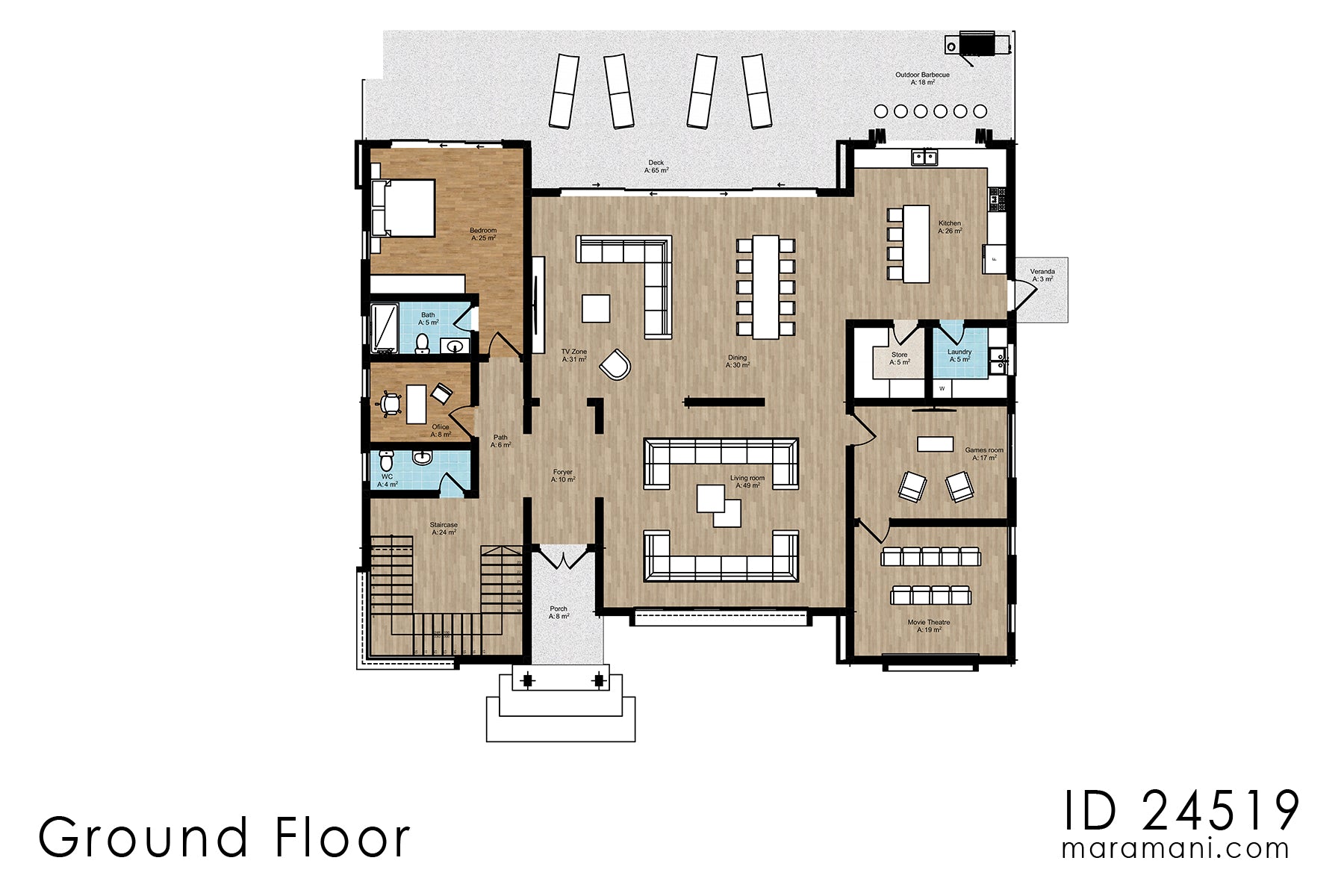 Contemporary 4-bedroom house plan - ID 24519