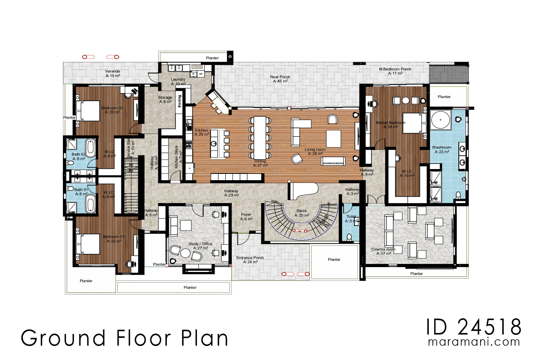 luxurious 4-bedroom with 5-bathroom house plan - ID 24518