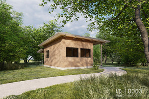 Laundry building plan ID 10003 – side elevation with brick parapet, sliding windows, and steel canopy by Maramani