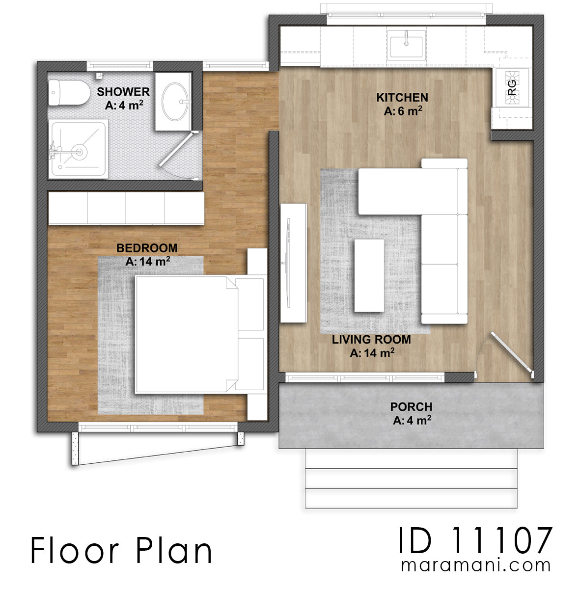 Simple One Bedroom Studio Apartment - ID 11107