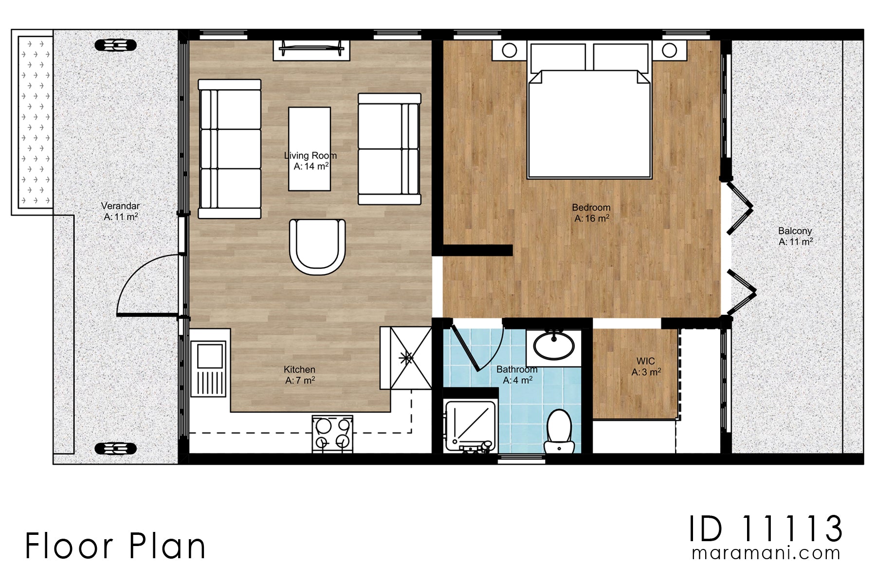 1-Bedroom, Single-Story House Plan - ID 11113