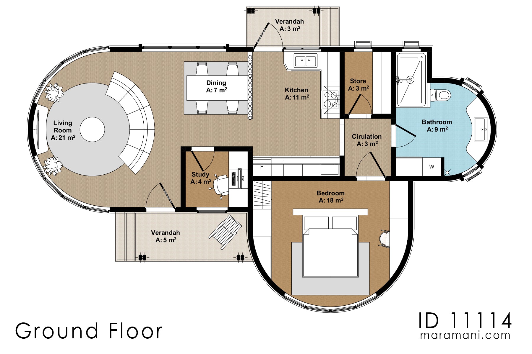 Cozy 1-Bedroom, 1-Story House Plan - ID 11114