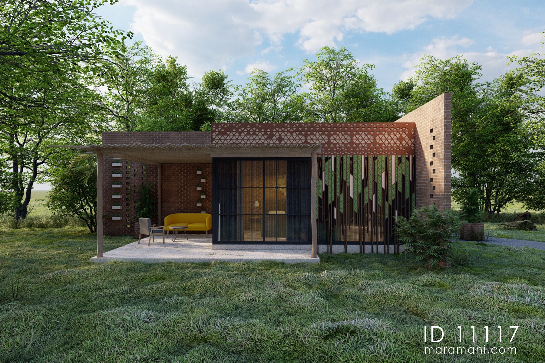 One-Bedroom Brick Villa Plan – ID 11117