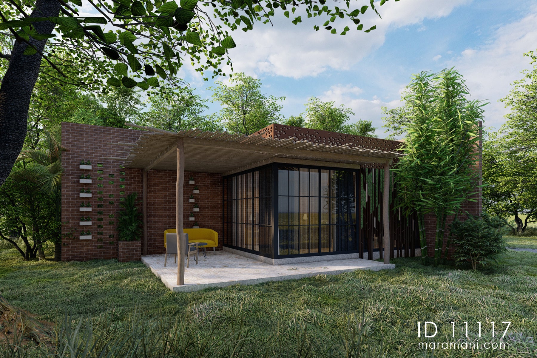 One-Bedroom Brick Villa Plan – ID 11117