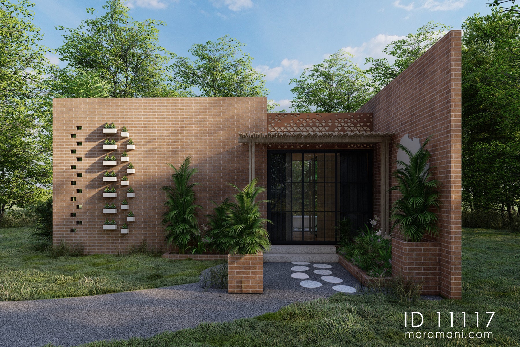One-Bedroom Brick Villa Plan – ID 11117