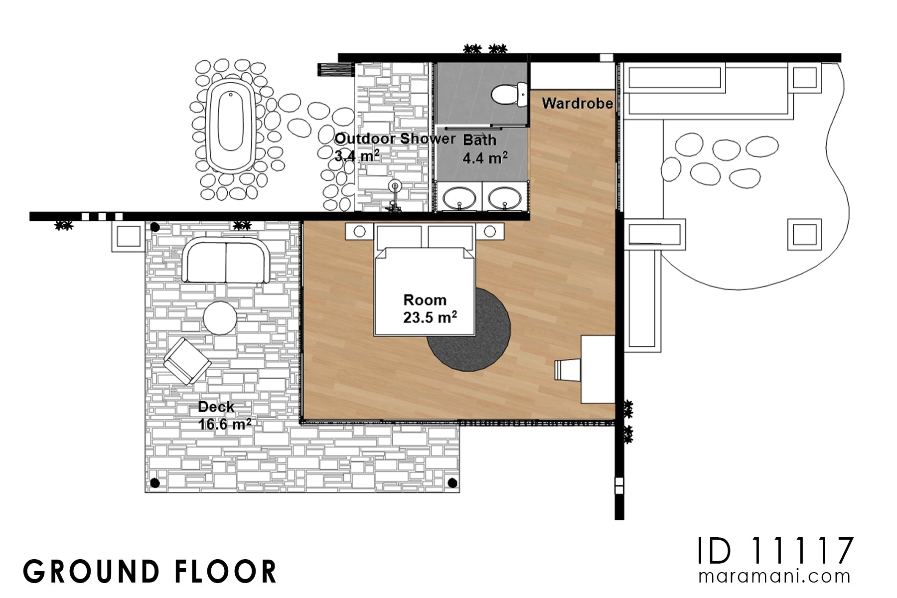 One-Bedroom Brick Villa Plan – ID 11117