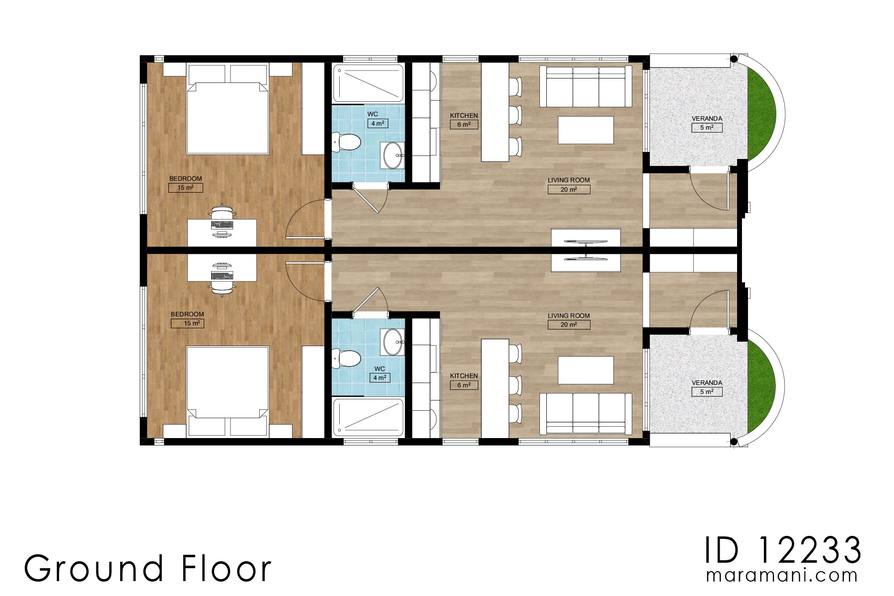 1-story 2 Bedrooms house Plan - ID 12233