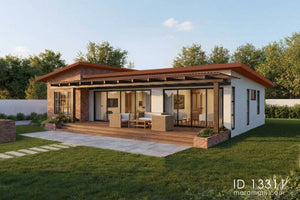 Simple 3-Bedroom 3 Bathroom House Plan ID 13311 – brick and white exterior with covered terrace by Maramani