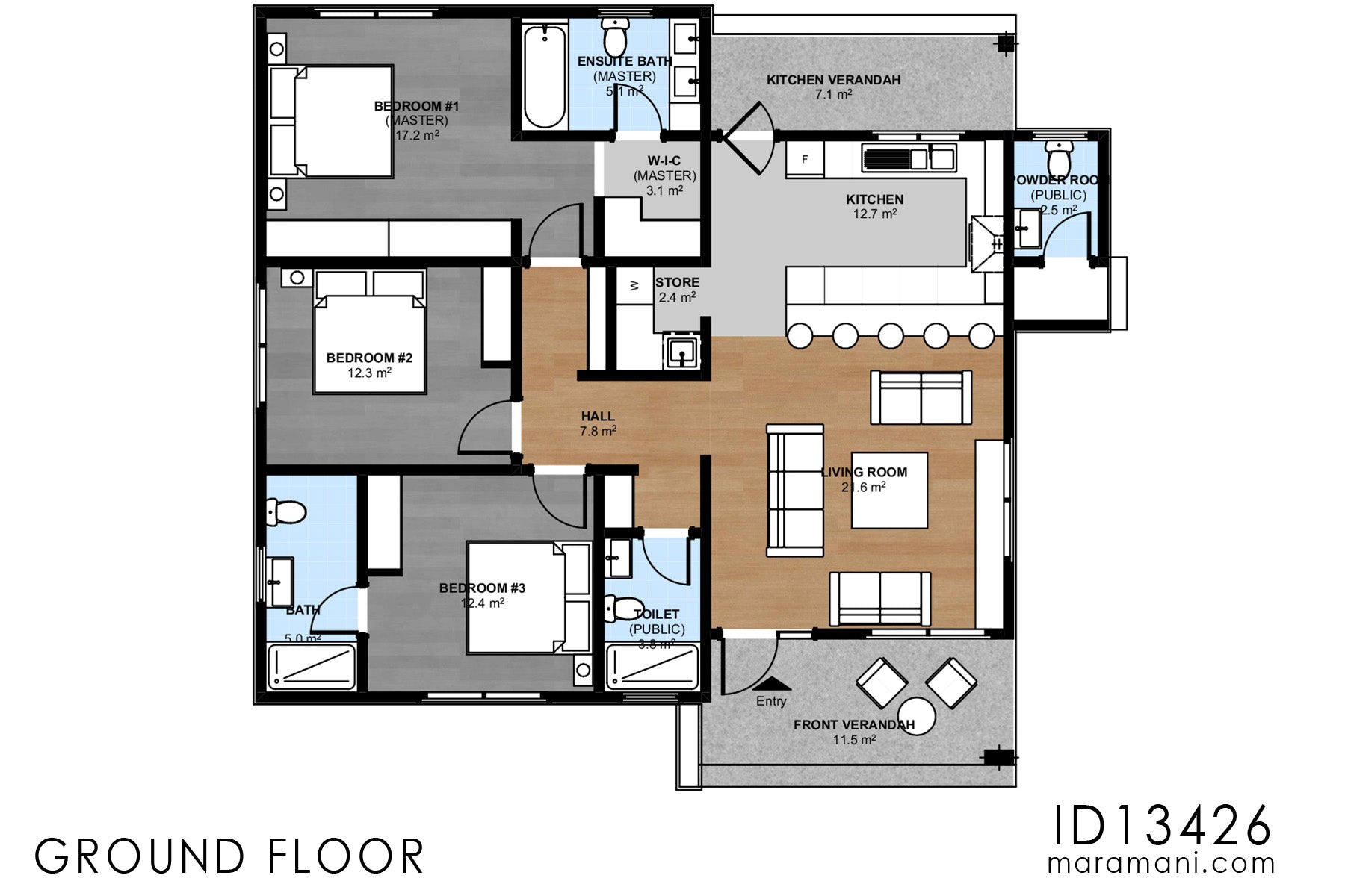3-Bedroom House Plan - ID 13426