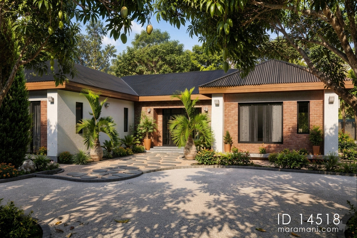 4-Bedroom H-Shaped Bungalow House Plan – ID 14518