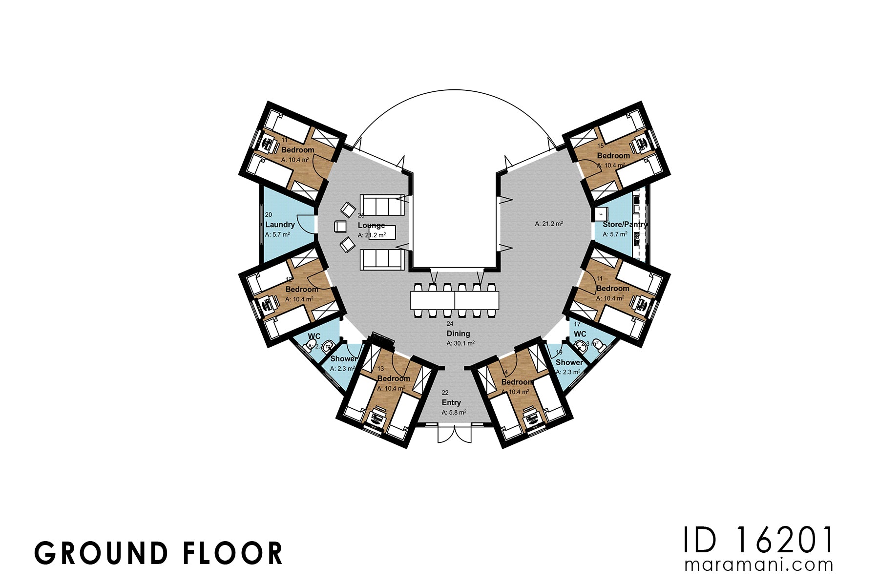 6-bedroom Hostel Plan -ID 16201
