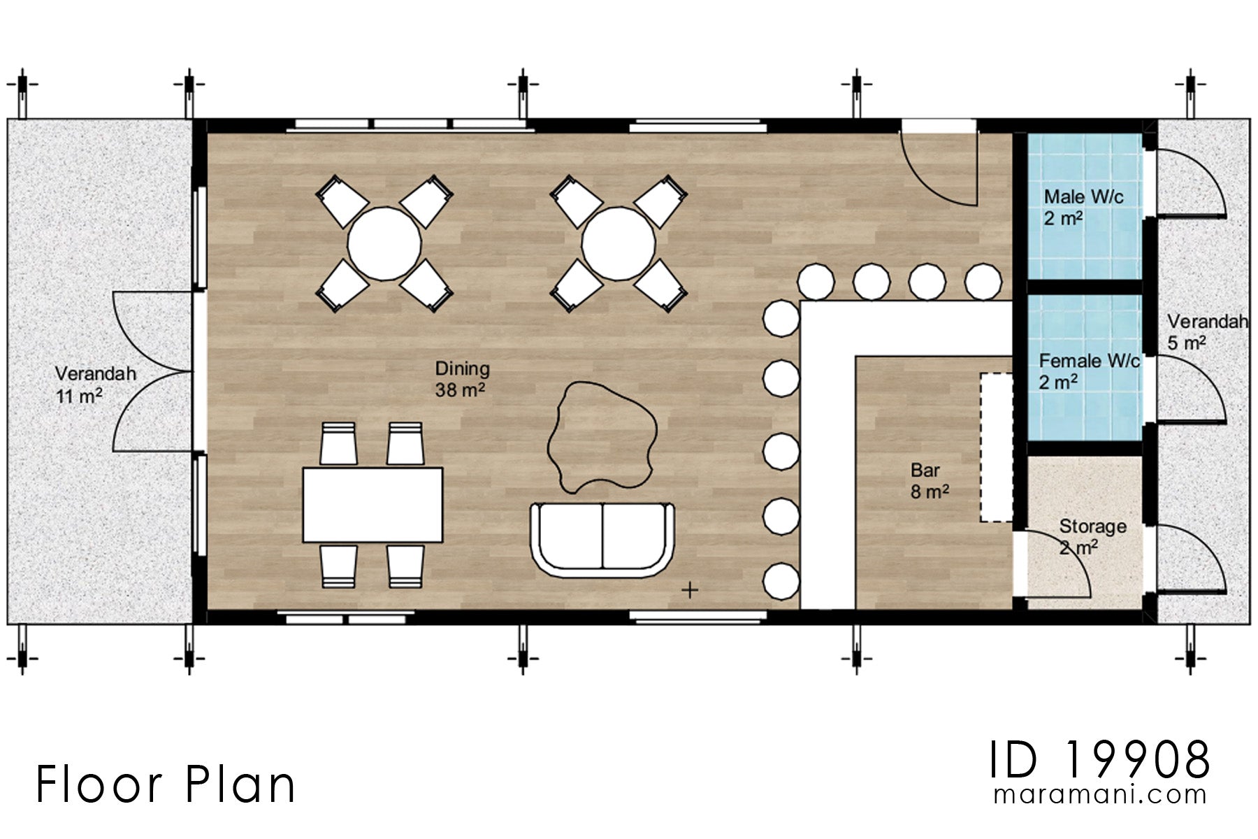 9-Bedroom, Single-Story Multi-Unit Lodge Plan - ID 19908