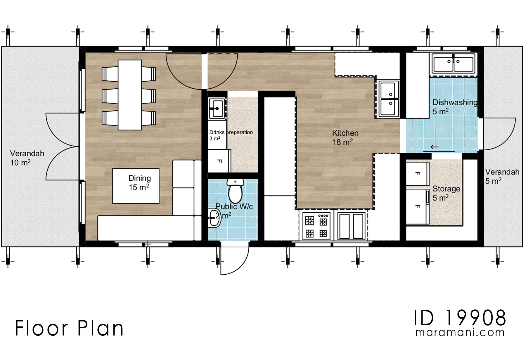 9-Bedroom, Single-Story Multi-Unit Lodge Plan - ID 19908