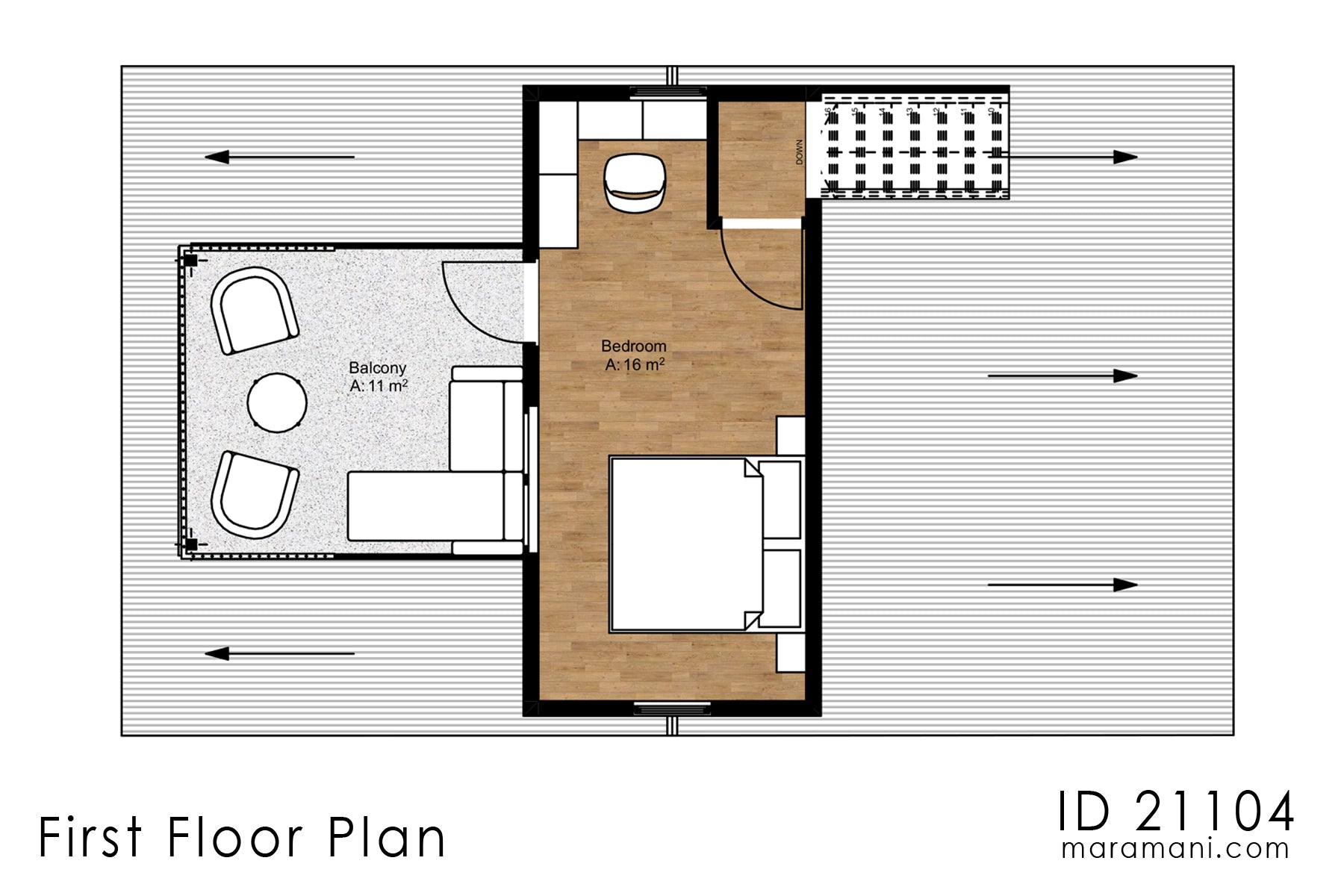 Cozy 1-Bedroom, 2-Story House Plan - ID 21104