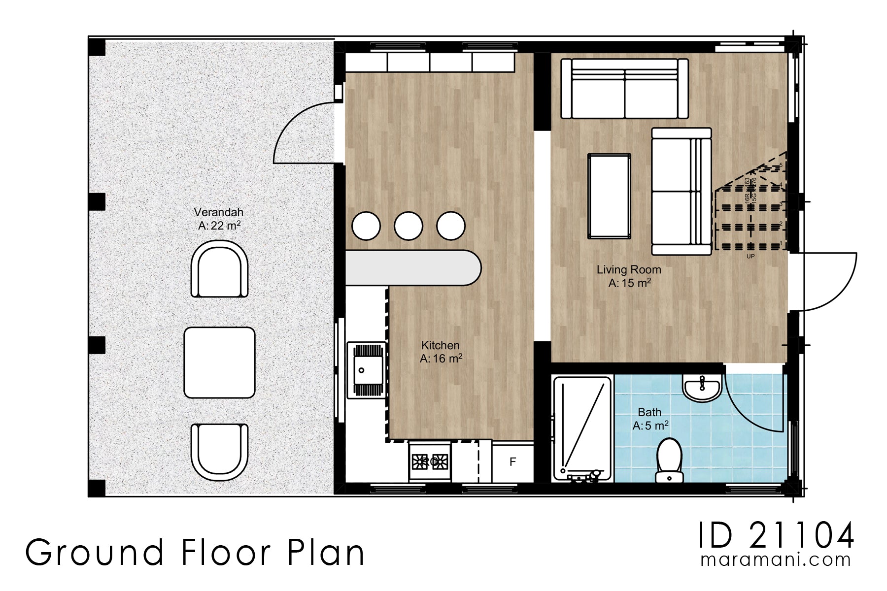 Cozy 1-Bedroom, 2-Story House Plan - ID 21104