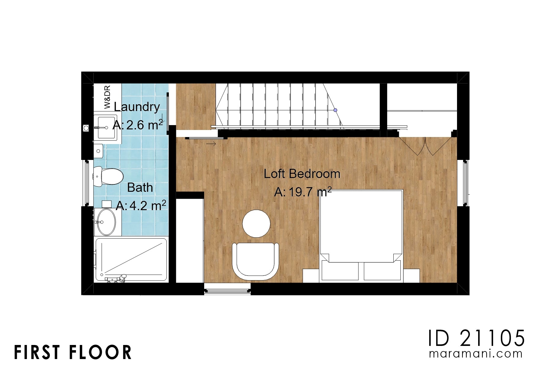 First Floor plan of small one bedroom house plan ID 21105 by Maramani