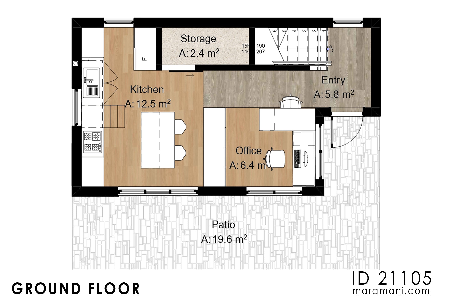 Ground Floor plan of small one bedroom house plan ID 21105 by Maramani