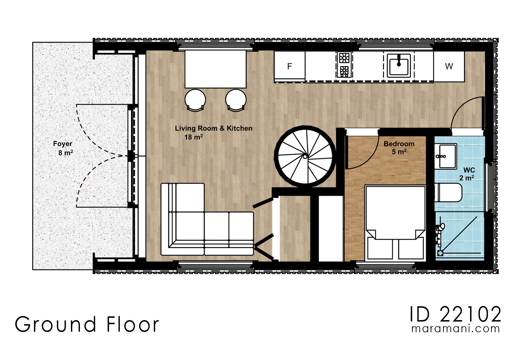 Compact 2-Bedroom, 2-Story House Plan - ID 22102