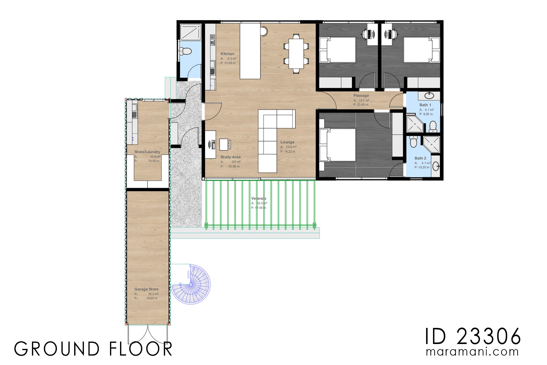 Two-storey 3 Bedroom House Plan - ID 23306