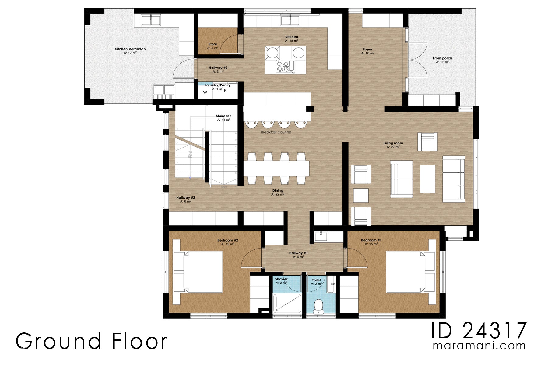 4-Bedroom Two-Story House Plan - ID 24317