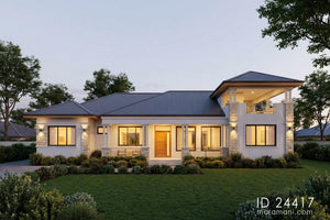 4-bedroom house with roof terrace ID 24417 – front exterior with covered porch and stone columns by Maramani