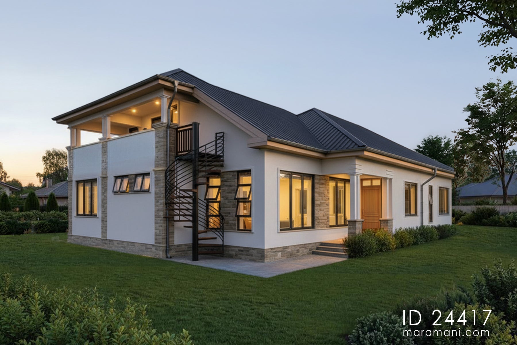 4-bedroom house with roof terrace ID 24417 – exterior spiral staircase leading to rooftop terrace