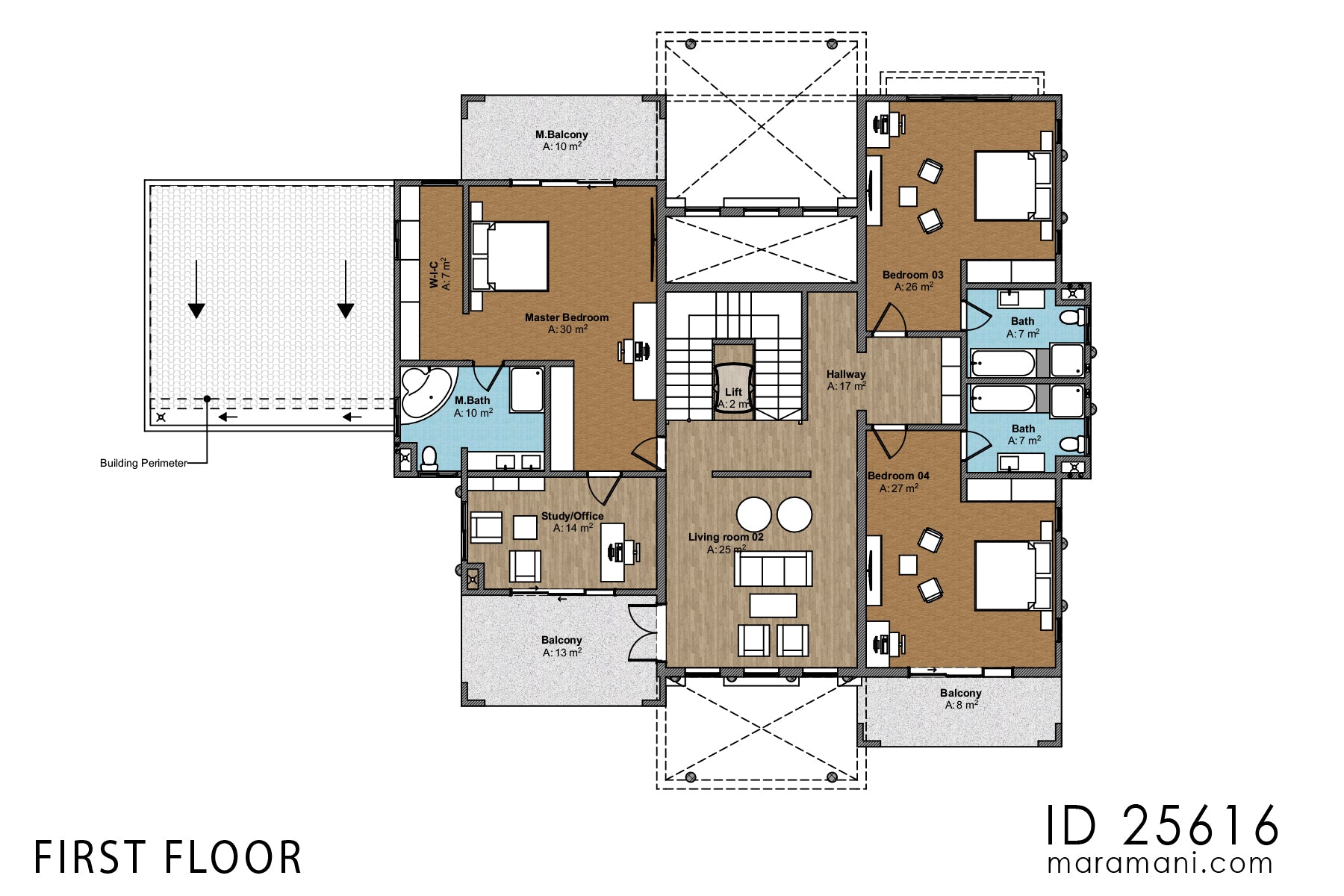 Two-story 5-bedroom house plan ID-25616