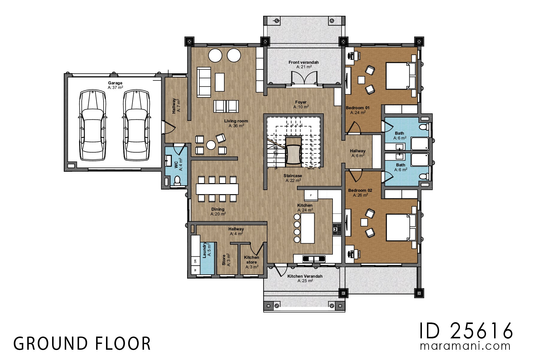 Two-story 5-bedroom house plan ID-25616