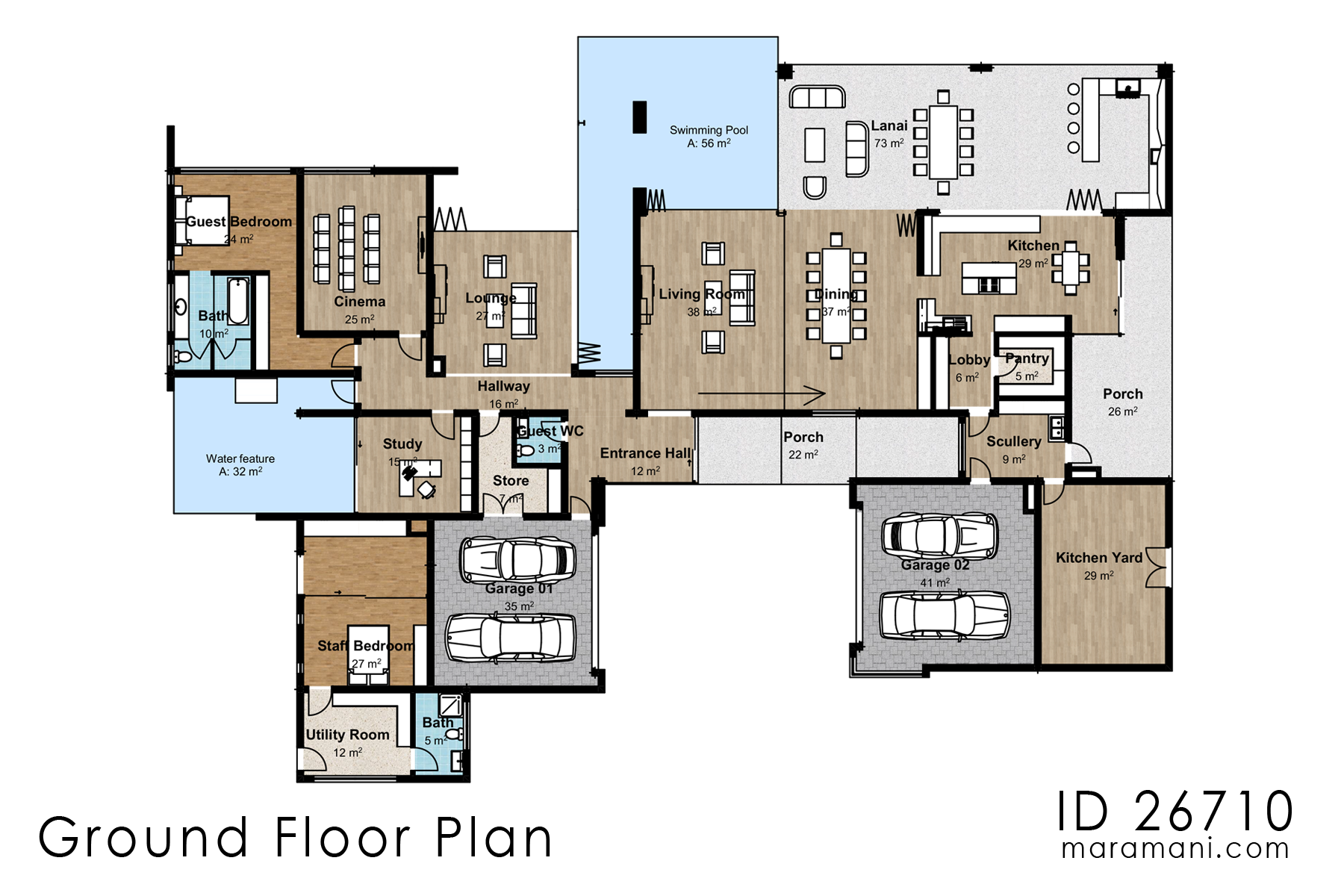 Luxurious 6-Bedrooms, 2-Story  with House Plan - ID 26710