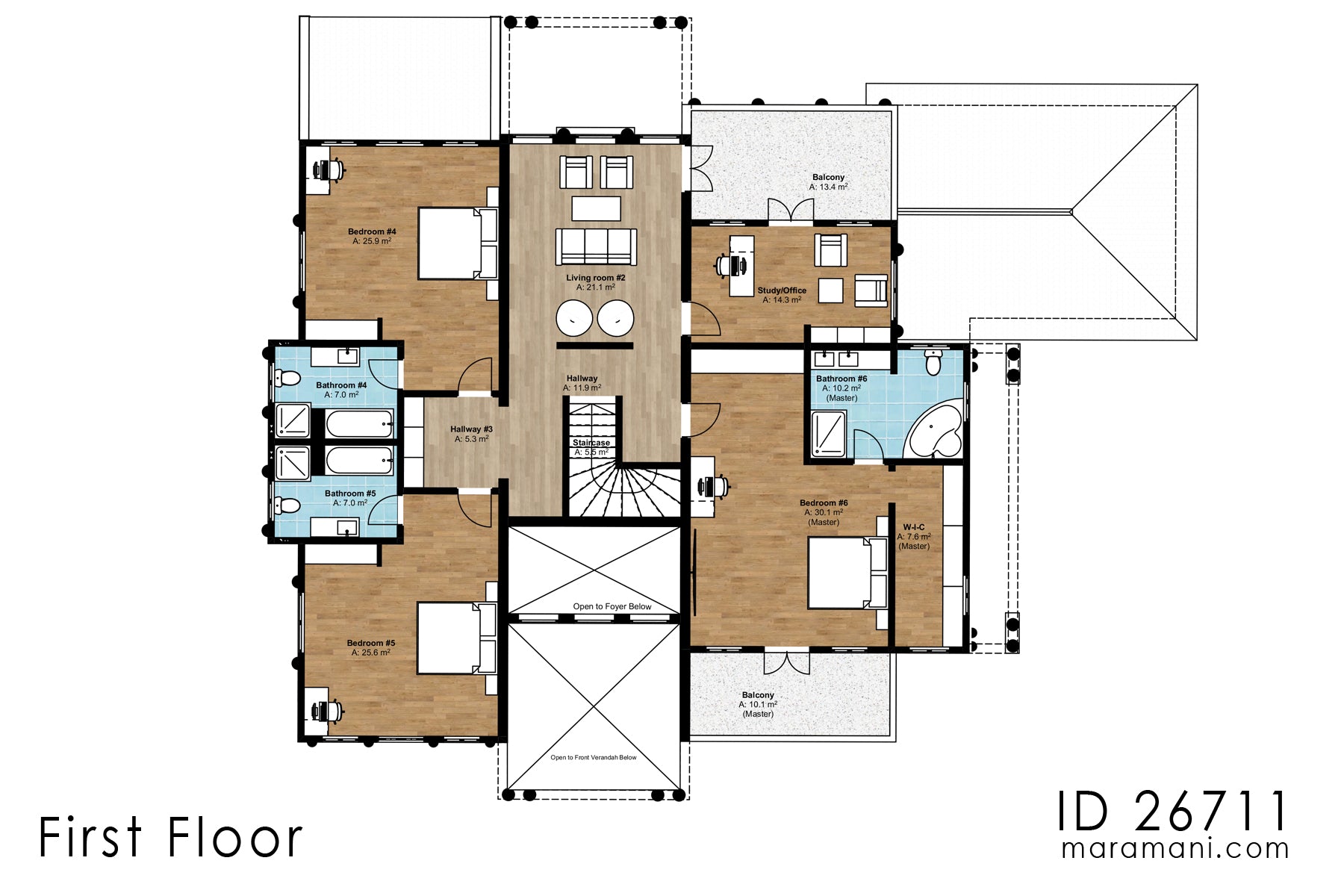 Spacious 6-Bedroom, 2-Story House Plan - ID 26711