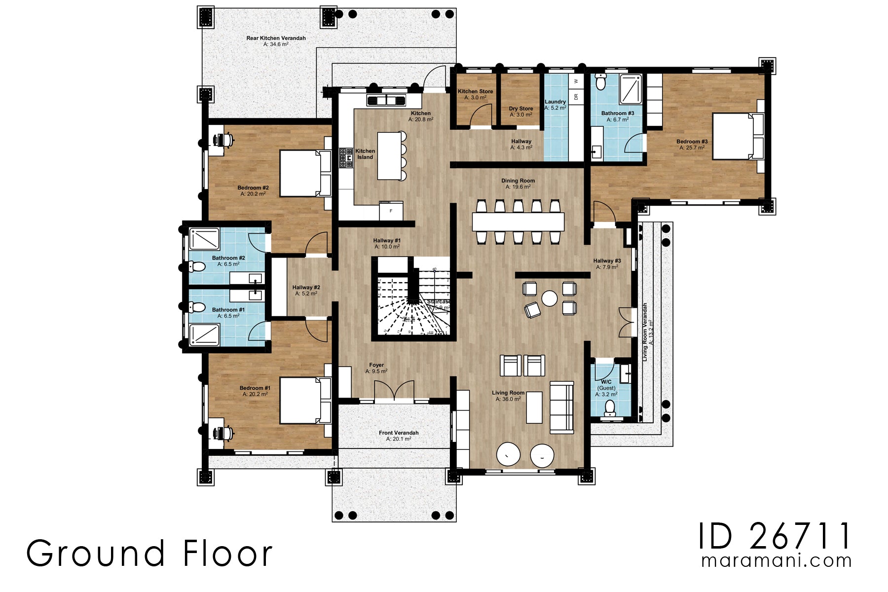 Spacious 6-Bedroom, 2-Story House Plan - ID 26711