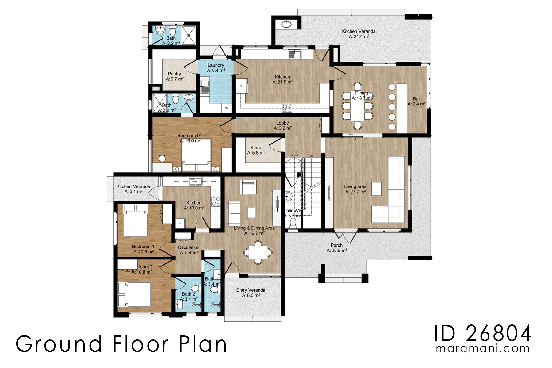 Spacious 6 Bedroom, 2-Story House Plan – ID 26804