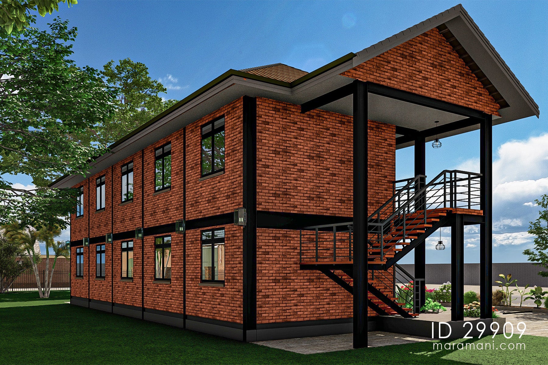 10-Bedroom Hostel Building Plan - ID 29909