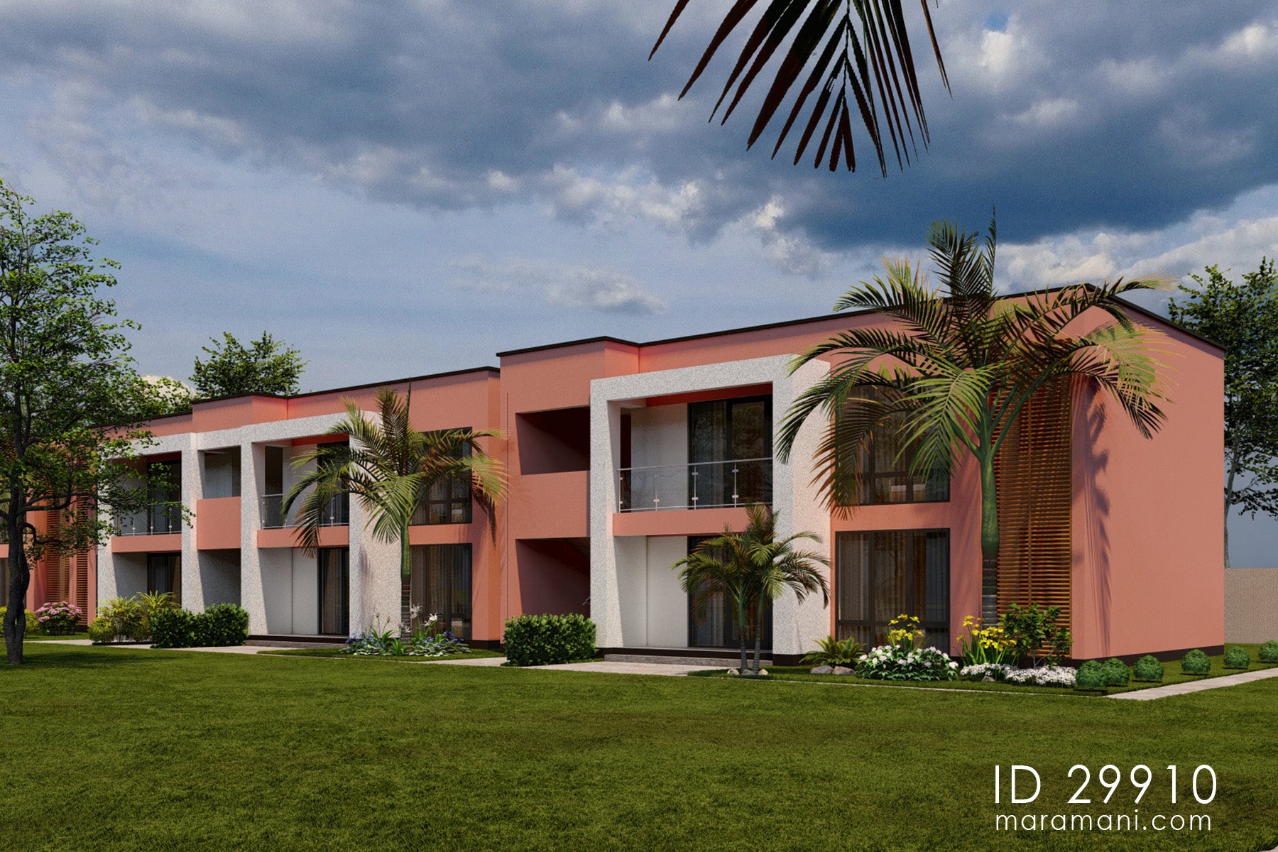 10 Unit, 2-Story Apartment Block Plan – ID 29910