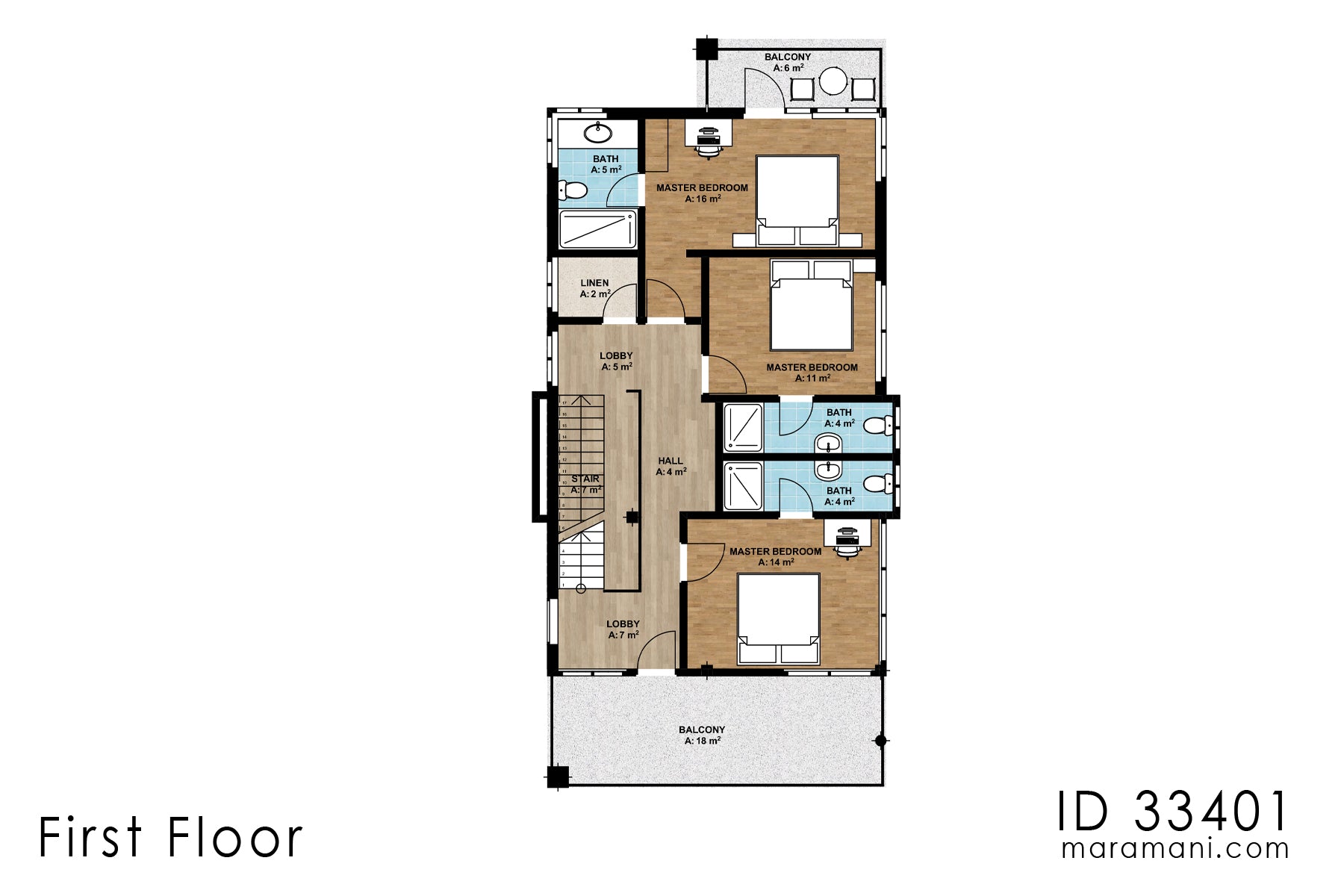 3 Bedroom House Plan with flat roof - ID 33402