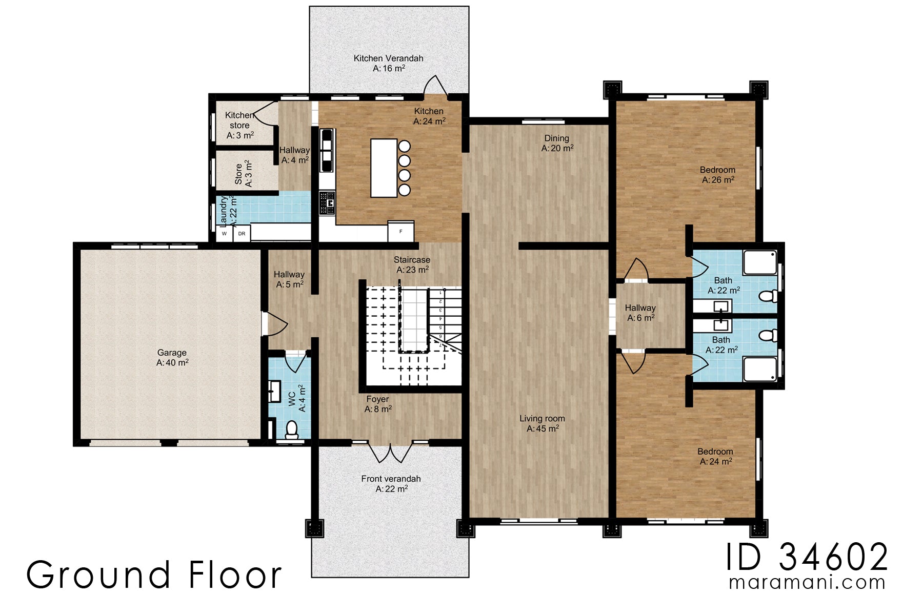 Luxurious 4 Bedroom, 3-Story House Plan – ID 34602