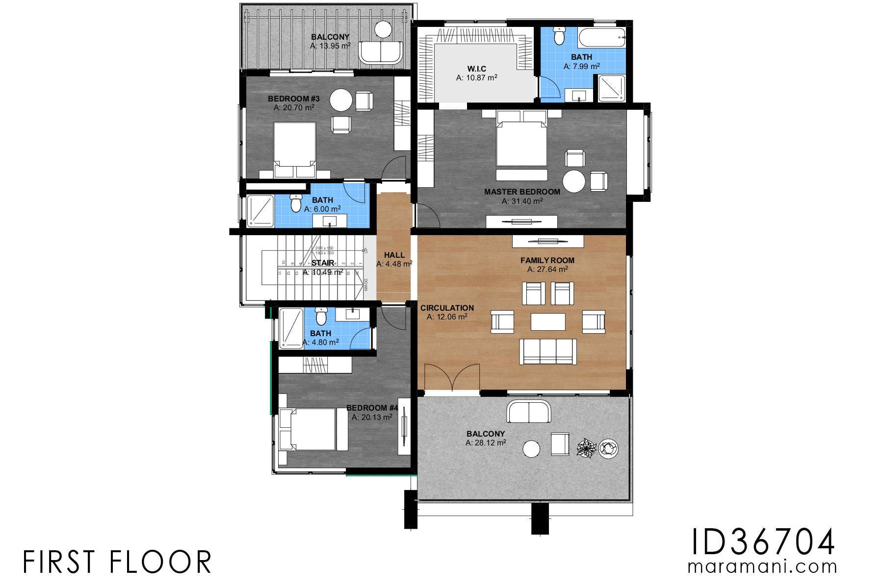 6-Bedroom, 3-Story House Plan - ID 36704