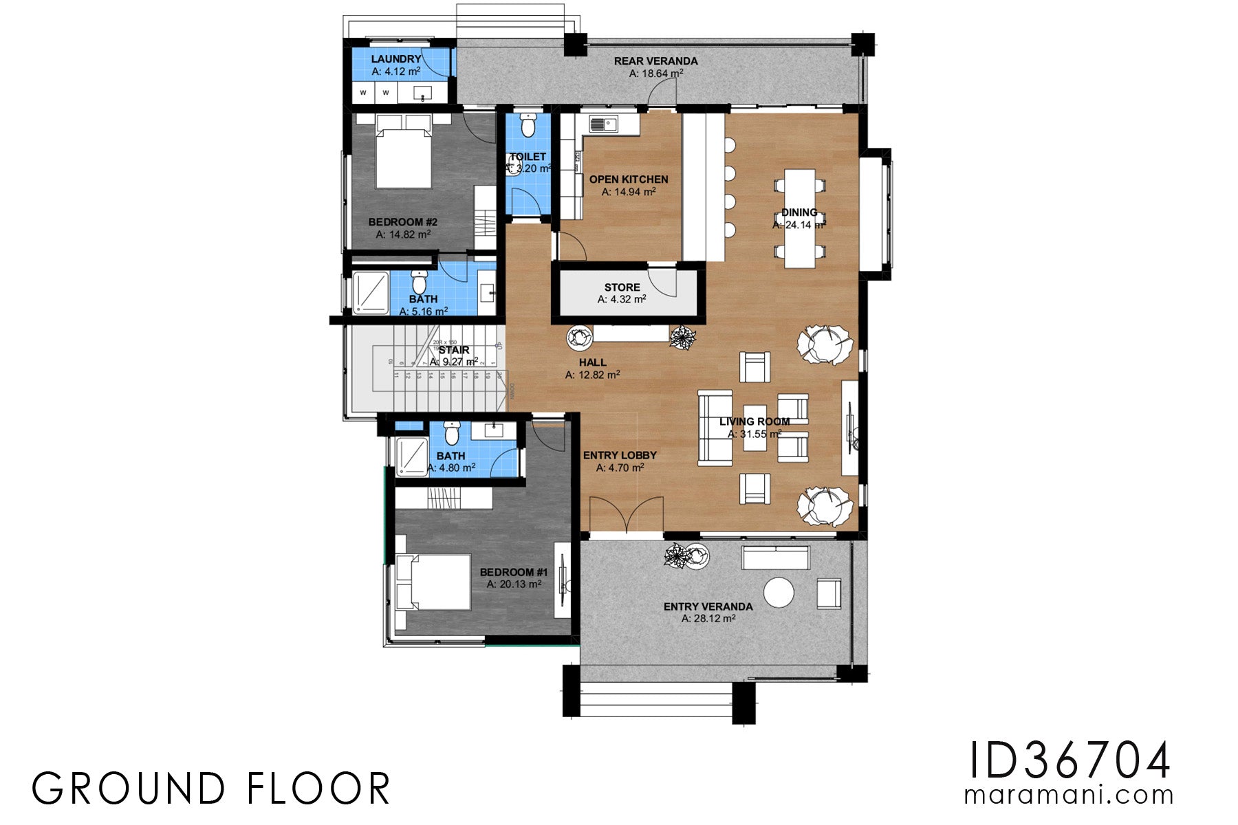 6-Bedroom, 3-Story House Plan - ID 36704