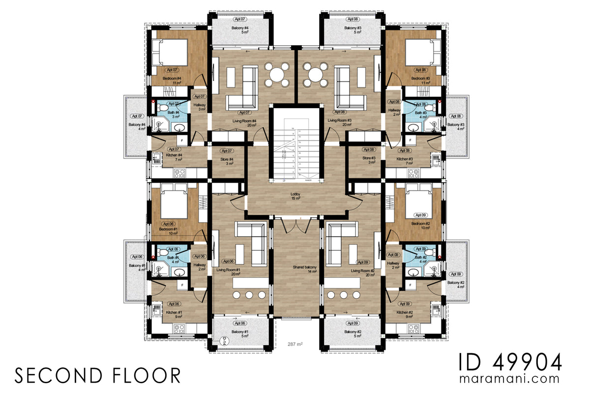 Four-Storey 16 Bedroom House Plan - ID 49904