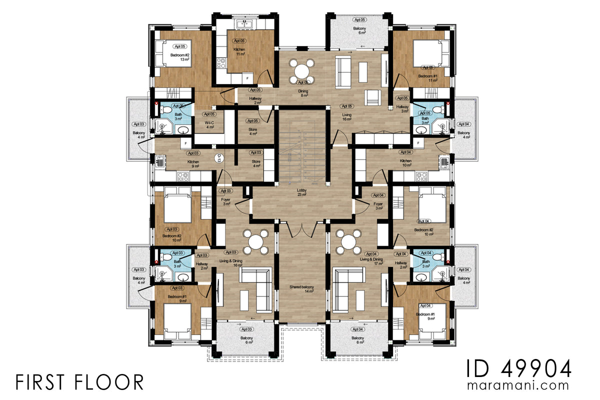Four-Storey 16 Bedroom House Plan - ID 49904