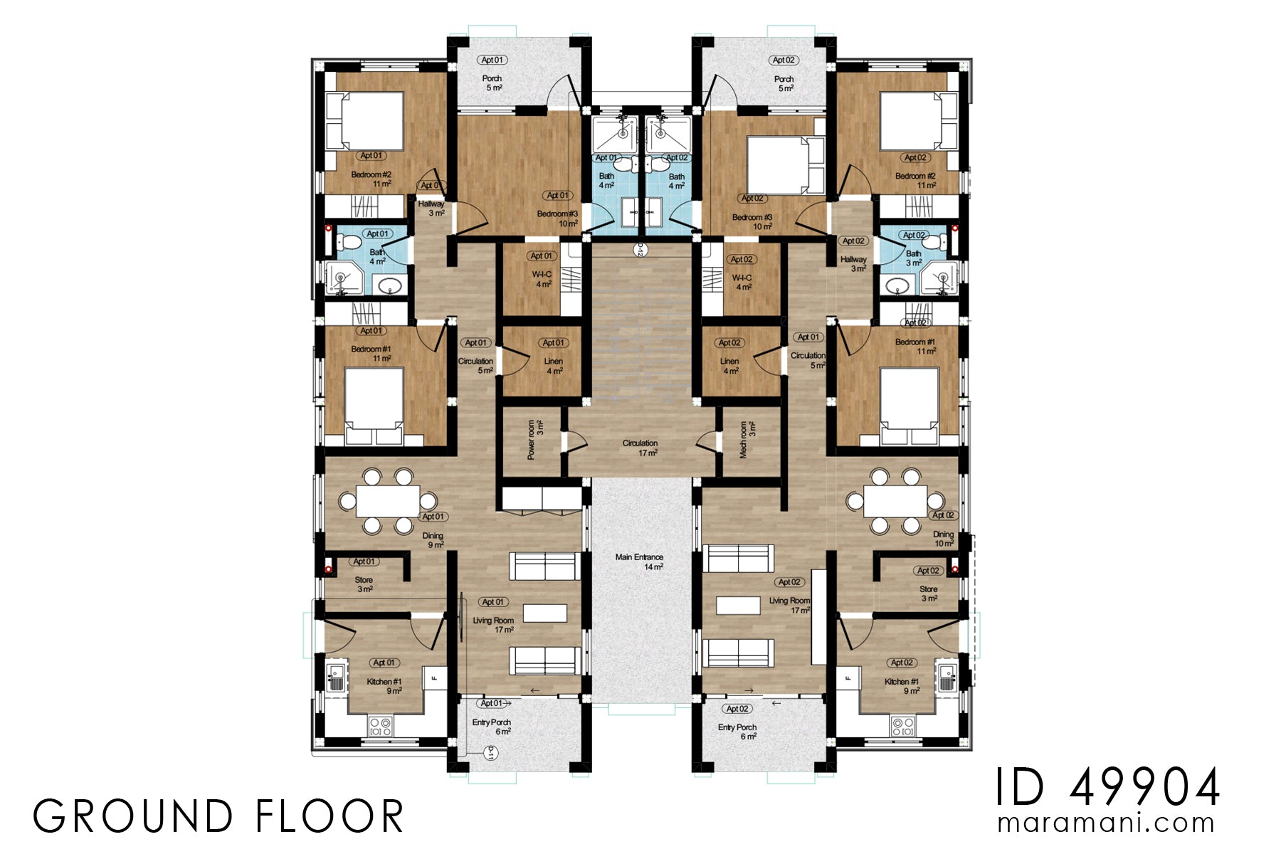 Four-Storey 16 Bedroom House Plan - ID 49904