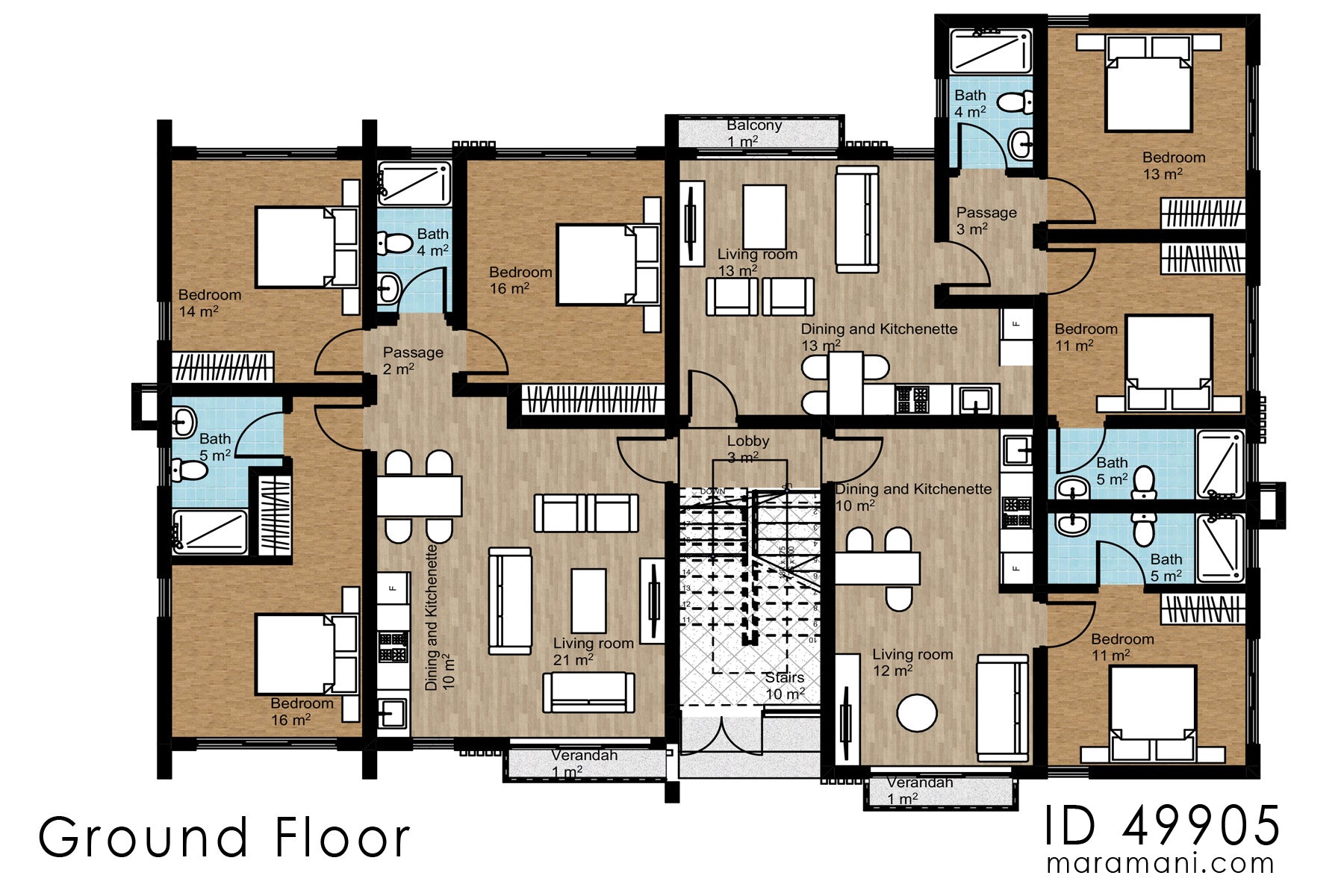 10-Apartments 4-Story Building Plan - ID 49905