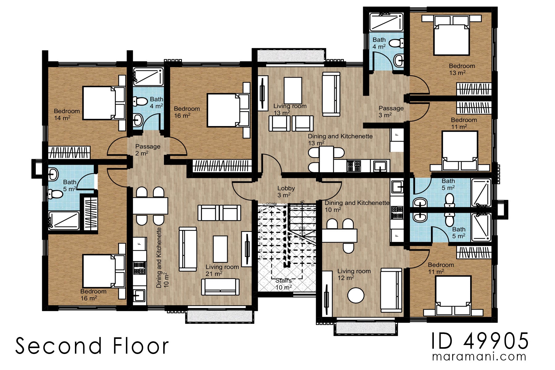 10-Apartments 4-Story Building Plan - ID 49905