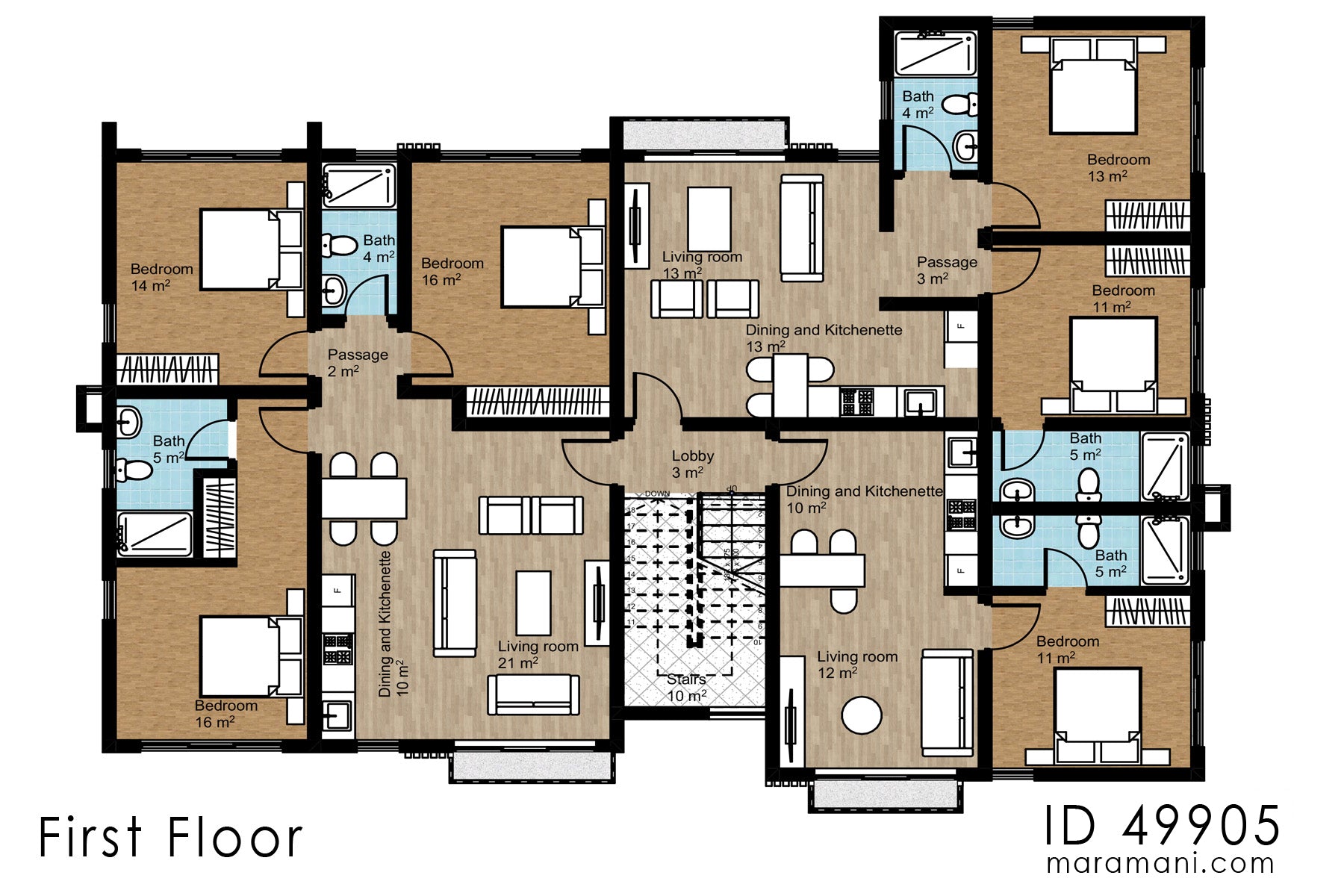 10-Apartments 4-Story Building Plan - ID 49905